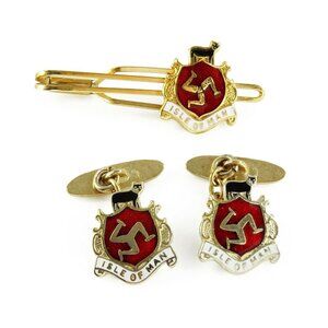 Isle of Man Cufflinks Set wtih Tie Bar Clip MP Enamel Loose Cuff Links England